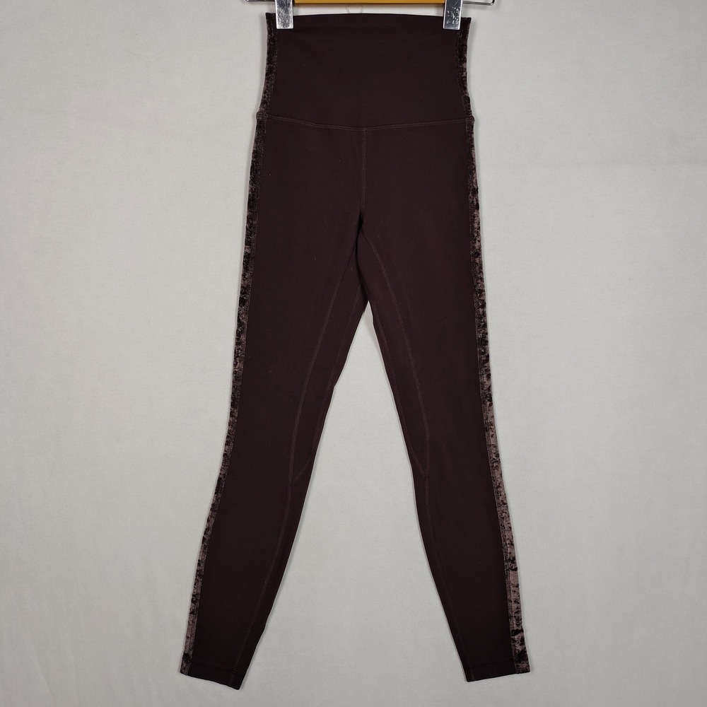 Lululemon Asia Fit High Rise Leggings Brown Velvet Side Panel XS 155/62A